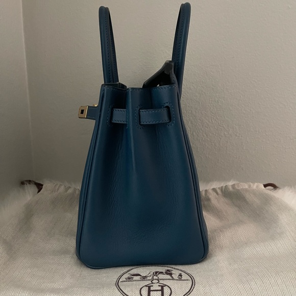 Hermes Deep Blue Satchel with Gold Accents - Picture 12 of 17
